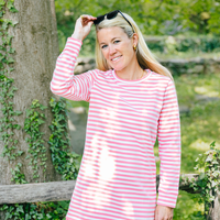 Coral & White Stripe Long Sleeve Sweatshirt Dress