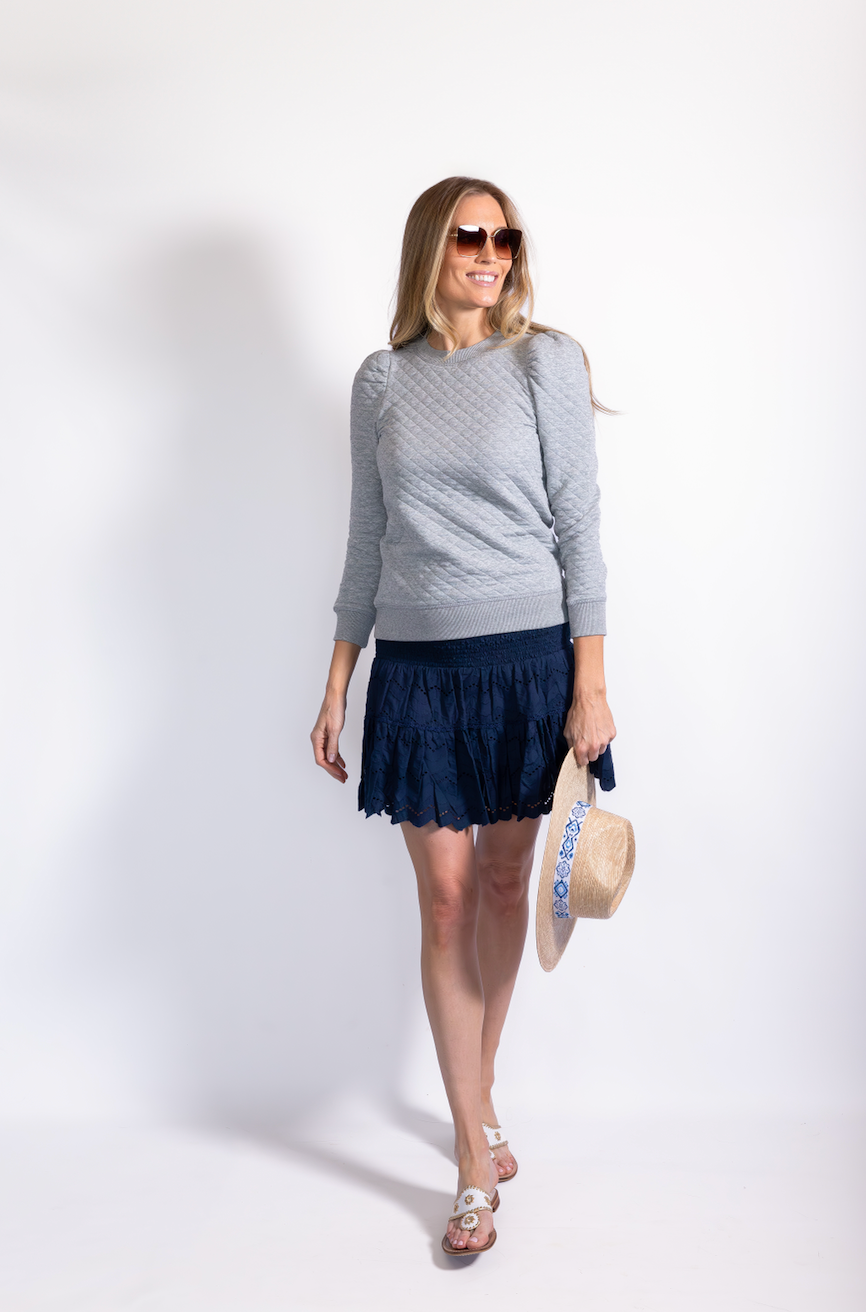 Grey Quilted Puff Sleeve Sweatshirt Sail to Sable