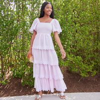Blush Square Neck Tiered Hem Maxi Dress
