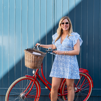 Blue Medallion V-Neck Flutter Sleeve Mini Dress