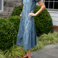 Stone Blue Button Front Shirt Dress