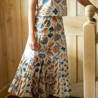 Geo Floral Tiered Midi Skirt