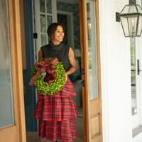 Red Plaid Tiered Midi Skirt