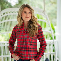 Red Plaid Scalloped Hem Top