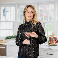 Black & Gold Lurex Smocked Neck Top