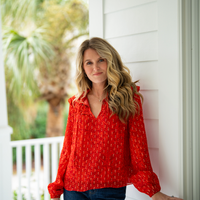 Red Lurex Ruffle Front Top