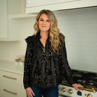 Black & Gold Lurex Ruffle Front Top