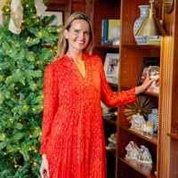 Red Lurex Long Sleeve Tunic Flare Dress