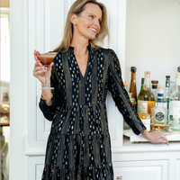 Black & Gold Lurex Long Sleeve Tunic Flare Dress