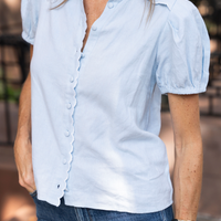 Light Blue Short Sleeve Scalloped Button Down