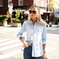 Blue & White Stripe Embroidered Button Down