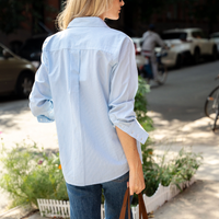 Blue & White Stripe Embroidered Button Down