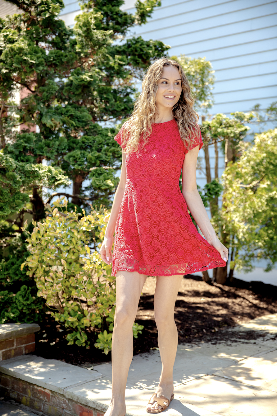 Red Flame Eyelet Zip Back Dress Flame / XXL / SP2645