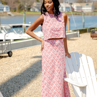 Red Seashell Print Maxi Skirt Set