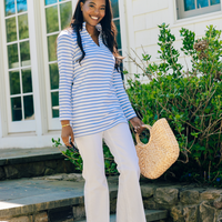Blue & White Stripe Long Sleeve Tunic Top