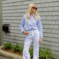 Blue & White Embroidered Button Down Shirt