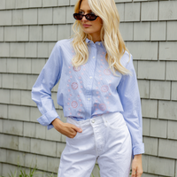 Blue & White Embroidered Button Down Shirt