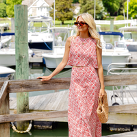 Red Seashell Print Maxi Skirt Set