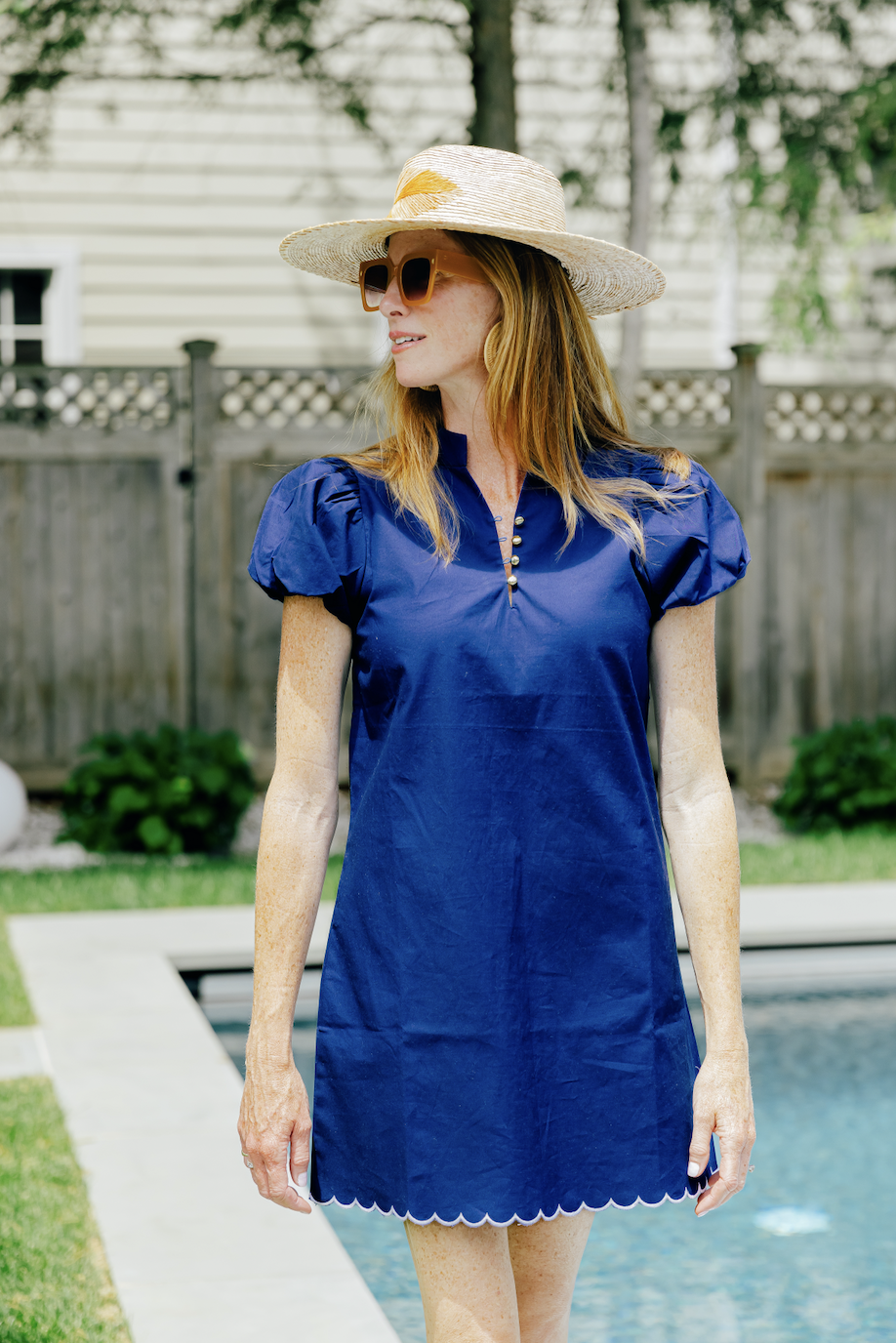 cotton shift dress with sleeves NAVY Puff Sleeve NAVY / S / SU26126N The Odessa is designed SIZE:13 US - 32 MX Lace trim evening dress Maternity Turtleneck Sweater Dress