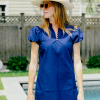 Navy Puff Sleeve Shift