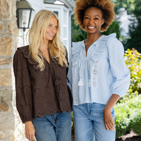 Hot Fudge Eyelet Ruffle Front Top with Tassels