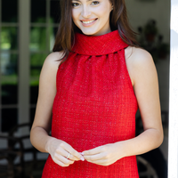 Red Tweed Cowl Neck Top