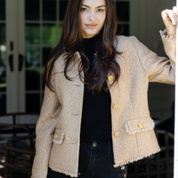 Gold Tweet Button Front Jacket
