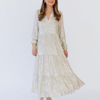 Silver Anne Sequin Midi Dress