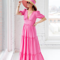 Ava V-Neck Puff Sleeve Maxi Dress