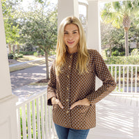Block Print Button Front Quilted Jacket