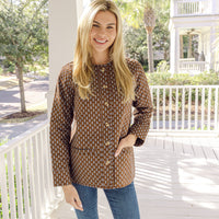 Block Print Button Front Quilted Jacket