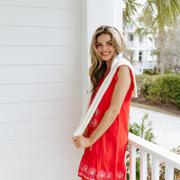 Red Flame V-Neck Ruffle Hem Dress