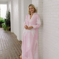 Blush Palm Caftan with Ric-Rac