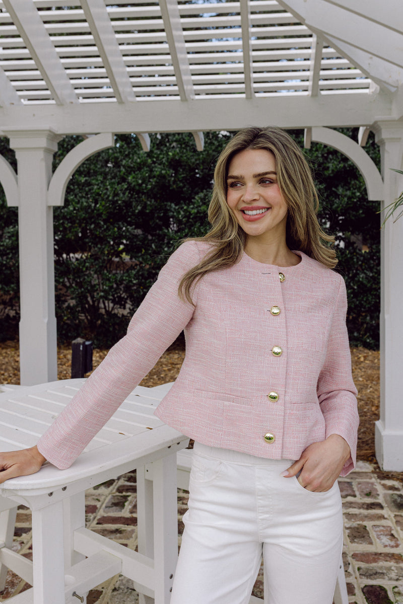 Blush Tweed Button Front Jacket – Sail to Sable