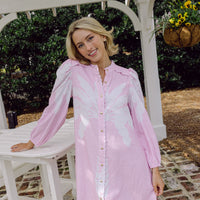 Blush Palm Scalloped Button Front Dress