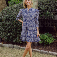 Navy Shell Eyelet Long Sleeve Shirt Dress