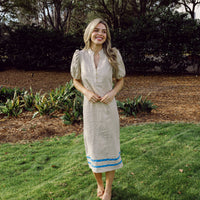 Gold Puff Sleeve Midi Tunic with Ric-Rac