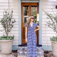 Navy Shell Eyelet Short Sleeve V-Neck Maxi Dress