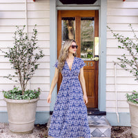 Navy Shell Eyelet Short Sleeve V-Neck Maxi Dress