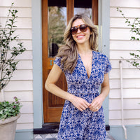 Navy Shell Eyelet Short Sleeve V-Neck Maxi Dress