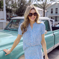 Animal Print Short Sleeve Scalloped Button Down