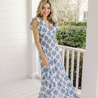 PRE-ORDER Floral Tile V-Neck Flutter Sleeve Maxi Dress