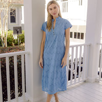 Blue Shell Eyelet Button Front Midi Tunic