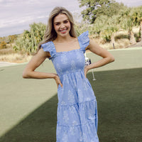 Blue Floral Flutter Strap Maxi Dress