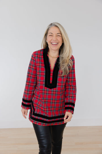 Red Plaid Classic Tunic Top
