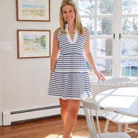 Navy & White Stripe Sleeveless Fit & Flare Tunic Dress