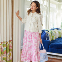 Pink CKB Print Smocked Waist Midi Skirt