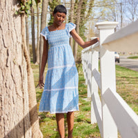 Floral Eyelet Smocked Midi Dress