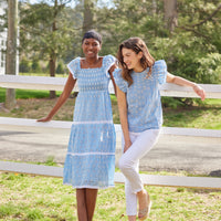 Floral Eyelet Smocked Midi Dress