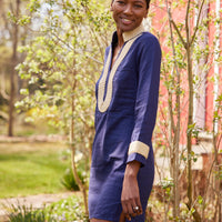 Navy Long Sleeve Classic Tunic with Metallic Rope Trim